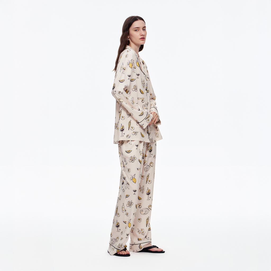 Newly Designed Printed Long-sleeved Long Pants Pajama Set Home Wear with Leopard Print and A High-end Collar Shirt Style