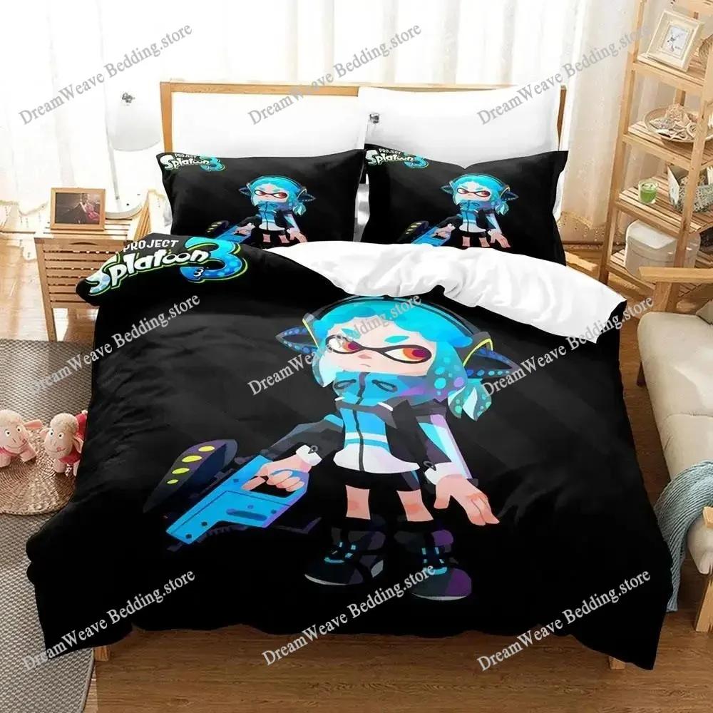 Kawaii Game Splatoon 3 Bedding Set Single Twin Full Queen King Size Bed Set Adult Kid Bedroom Duvet Cover Sets Bed Sheet Set
