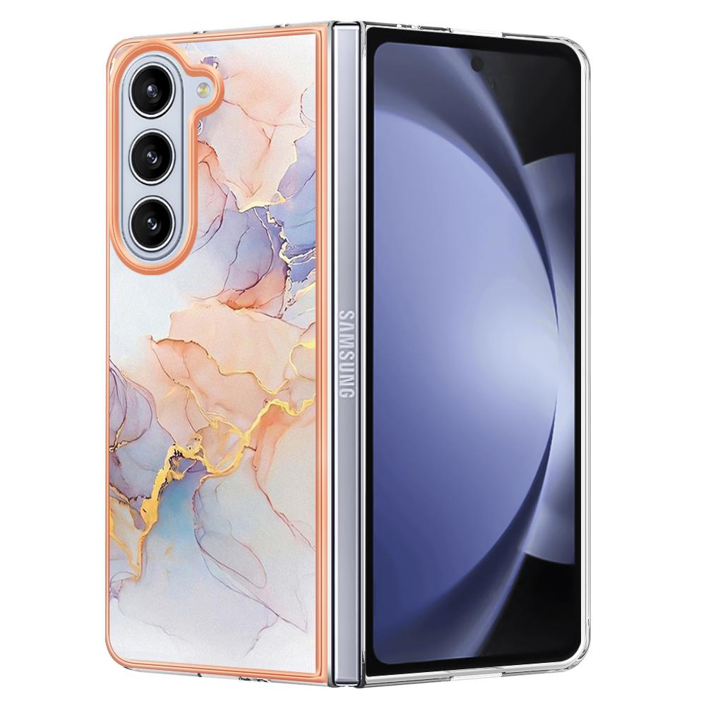 For Samsung Galaxy Z Fold5 5G Case with IMD Marble Flower Pattern TPU Mobile Back Cover
