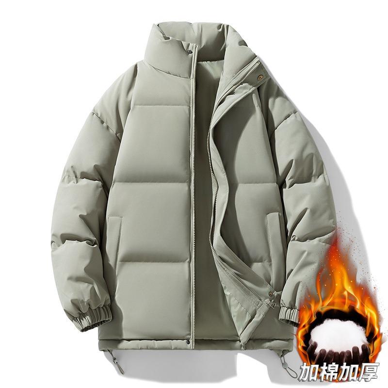 Stand-up Collar Solid Color Cotton-padded Clothes for Men and Women, Winter Bread Clothes, Large Size Thickened Warm Loose Tops, Trendy