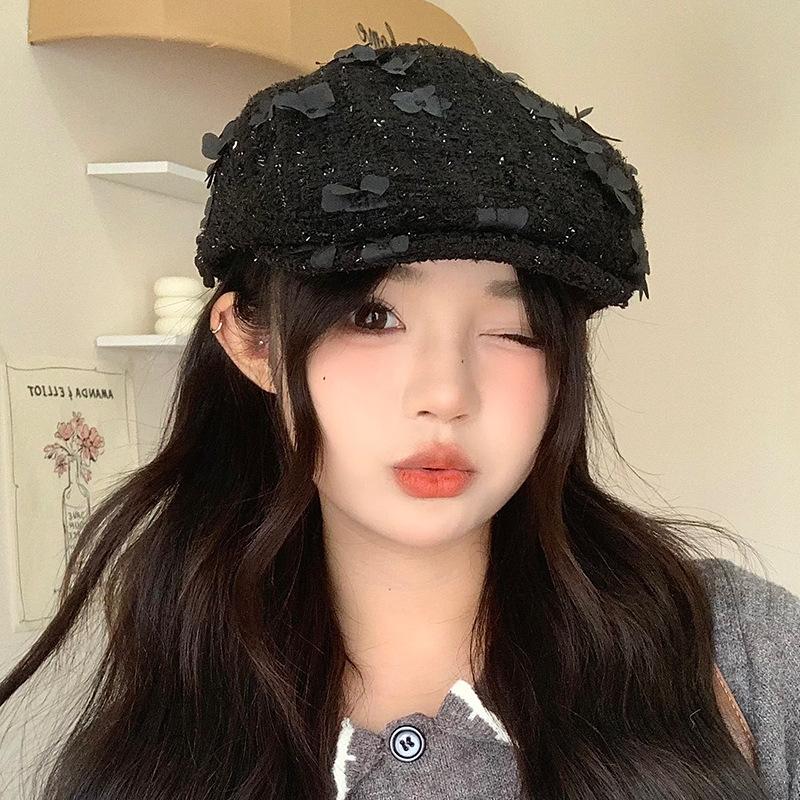 

Korean Sweet and Cute Flower Front Hat Versatile Face Showing Little Beret Hat Women s Autumn and Winter New Casual Baseball Cap One Size