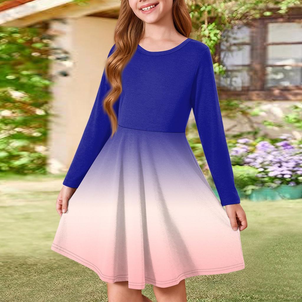 Girls' Summer Princess Dress - Long Sleeve A-Line T-Shirt Dress