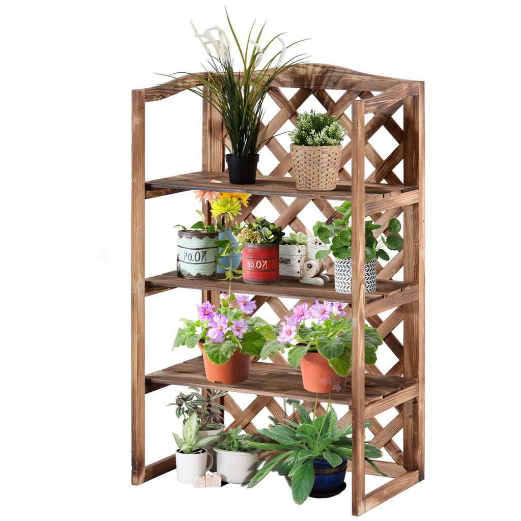 3-Tier Wooden Plant Stand Shelf, Flower Pot Holder Display Rack for Outdoor Indoor, 75 X 38 X 120cm
