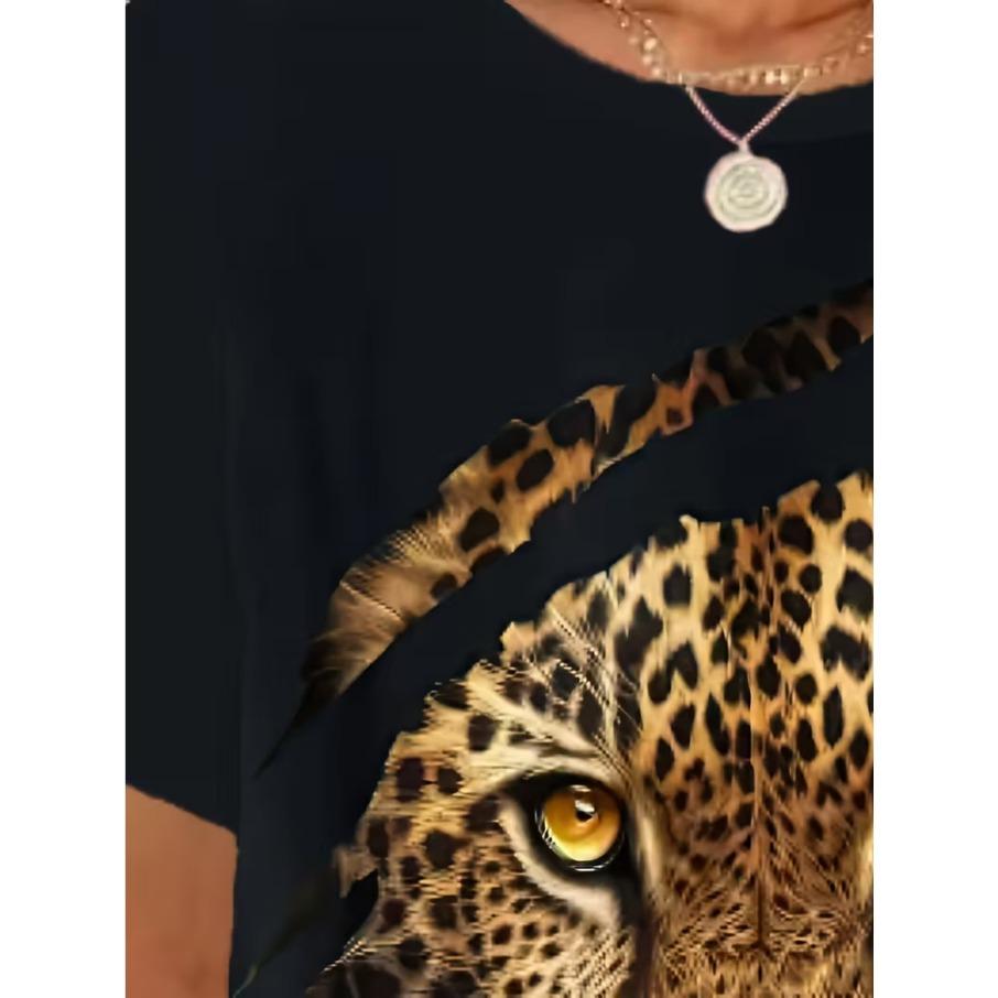 XL-7XL Plus Size Women's Men Cartoon Cat Casual 3D Print Loose V Neck Short Sleeved T-shirt Top