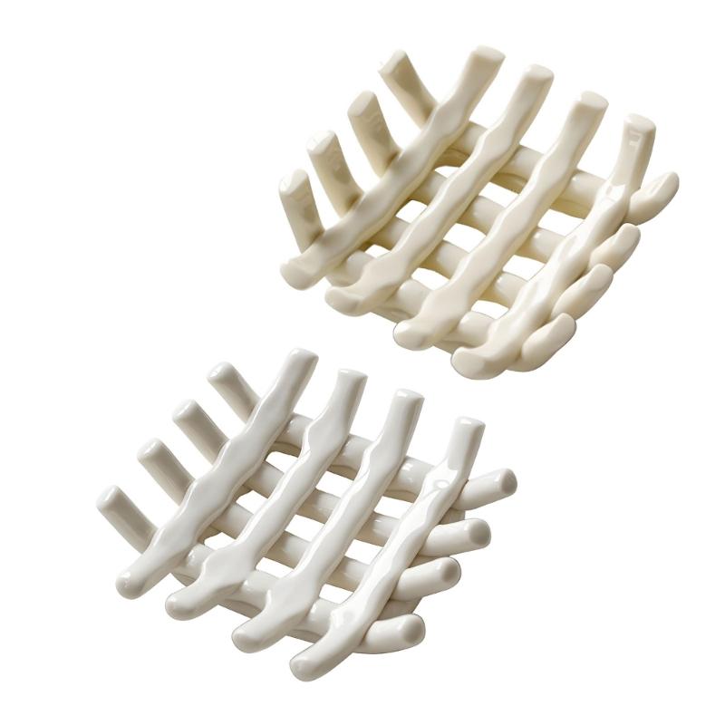 Countertop Ceramic Soap Dish with Raised Drain Rails for Bathroom Sink Use, Kitchen Counter and Guest Washroom