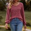 Women's Fashion Round Neck Ribbed Brushed Solid Color Button Stitching Long Sleeve