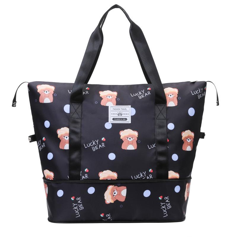 Expandable Cartoon Print Travel Bag: Large Capacity for Pregnant Women, Wet/Dry Separation, Ideal for Gym and Handheld Use