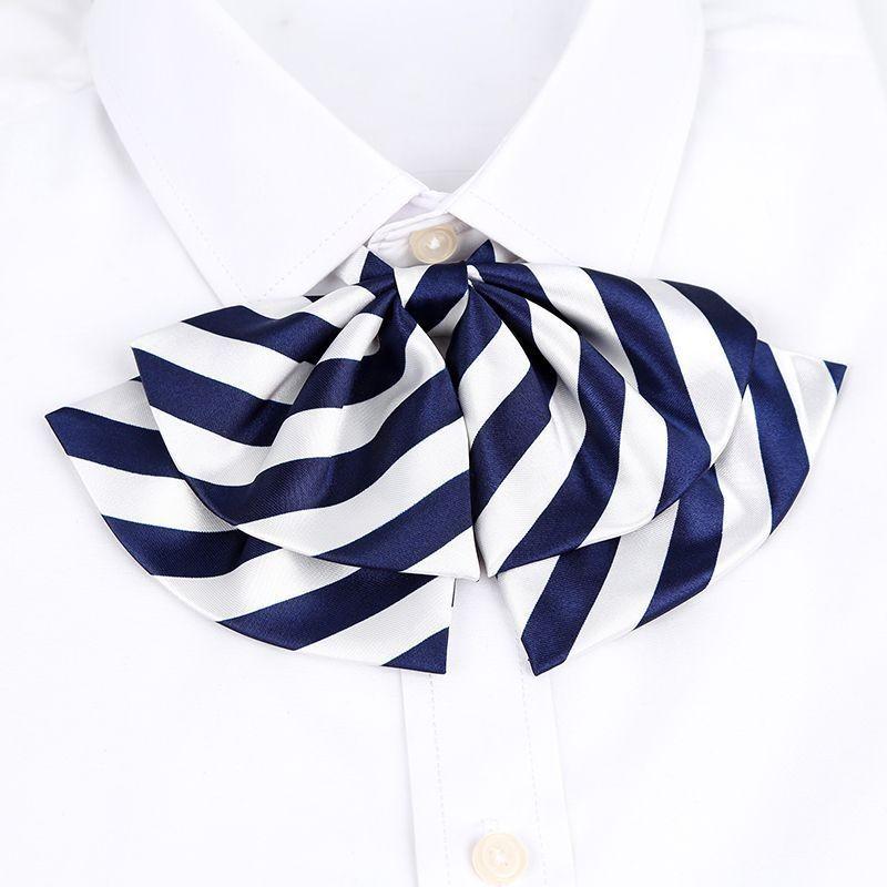 Business Attire Double Layer Bow Tie For Women With Polyester Material And Button Fastening