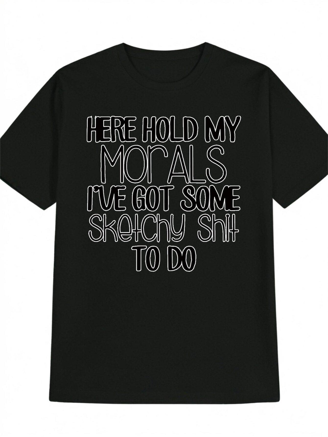 Casual Graphic T-shirt with Bold White Text Print - Black Round Neck Summer Tee XXXXL