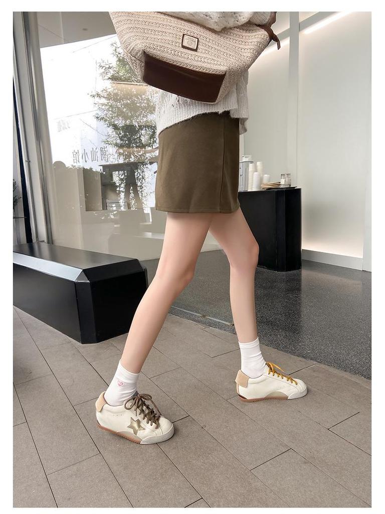 5CM Petite Height-Increasing Korean Color-Block Star White Retro Lace-Up Women's Casual Shoes