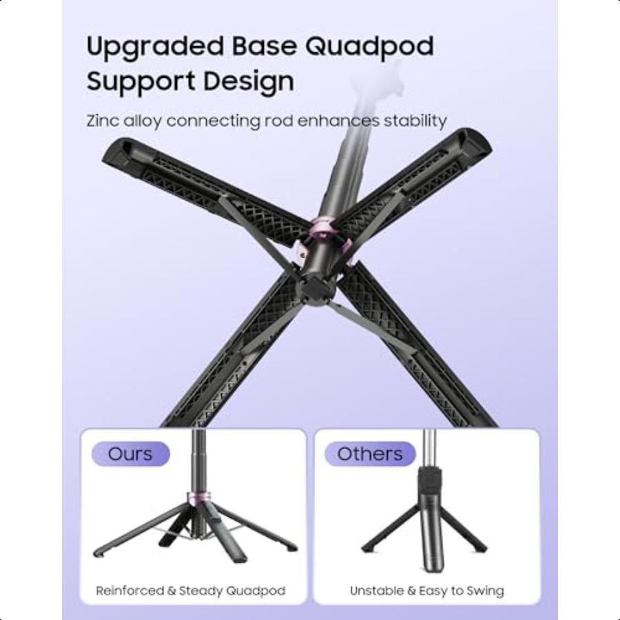 53'' Selfie Stick Tripod with Light Enhanced 4Leg Cell Phone Stand Camera Tripod with Rechargeable Wirel Remote 2 Fill Light Po