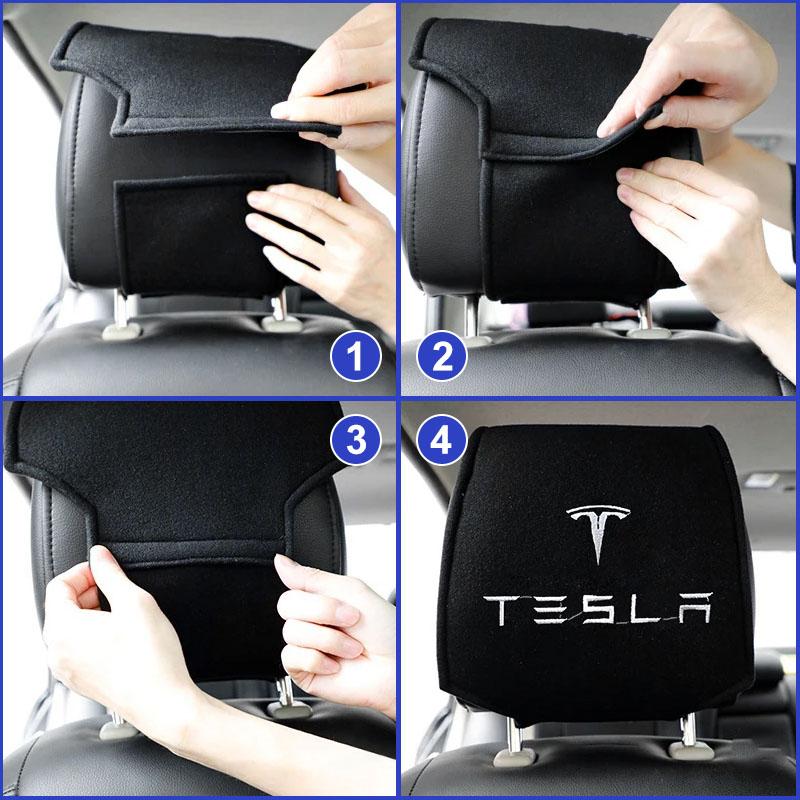 Car Headrest Cover Auto Seat Headrest Cushion Neck Pillow Case Accessories For Tesla Model 3 Model S Model X Model Y Roadster Bonina Coil