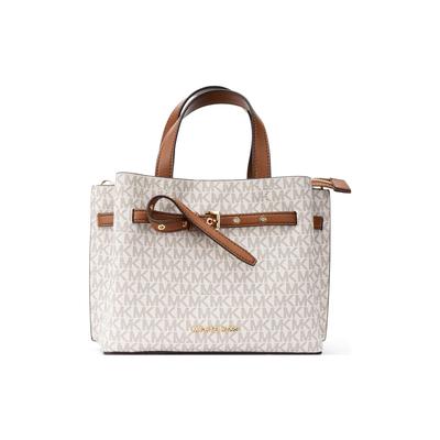 MK Emilia Logo Beschichtetes Canvas Quadratische Tote Schulter Crossbody Tasche Damen Taschen Vanille-Weiß 35H0GU5S1B-VANILLA