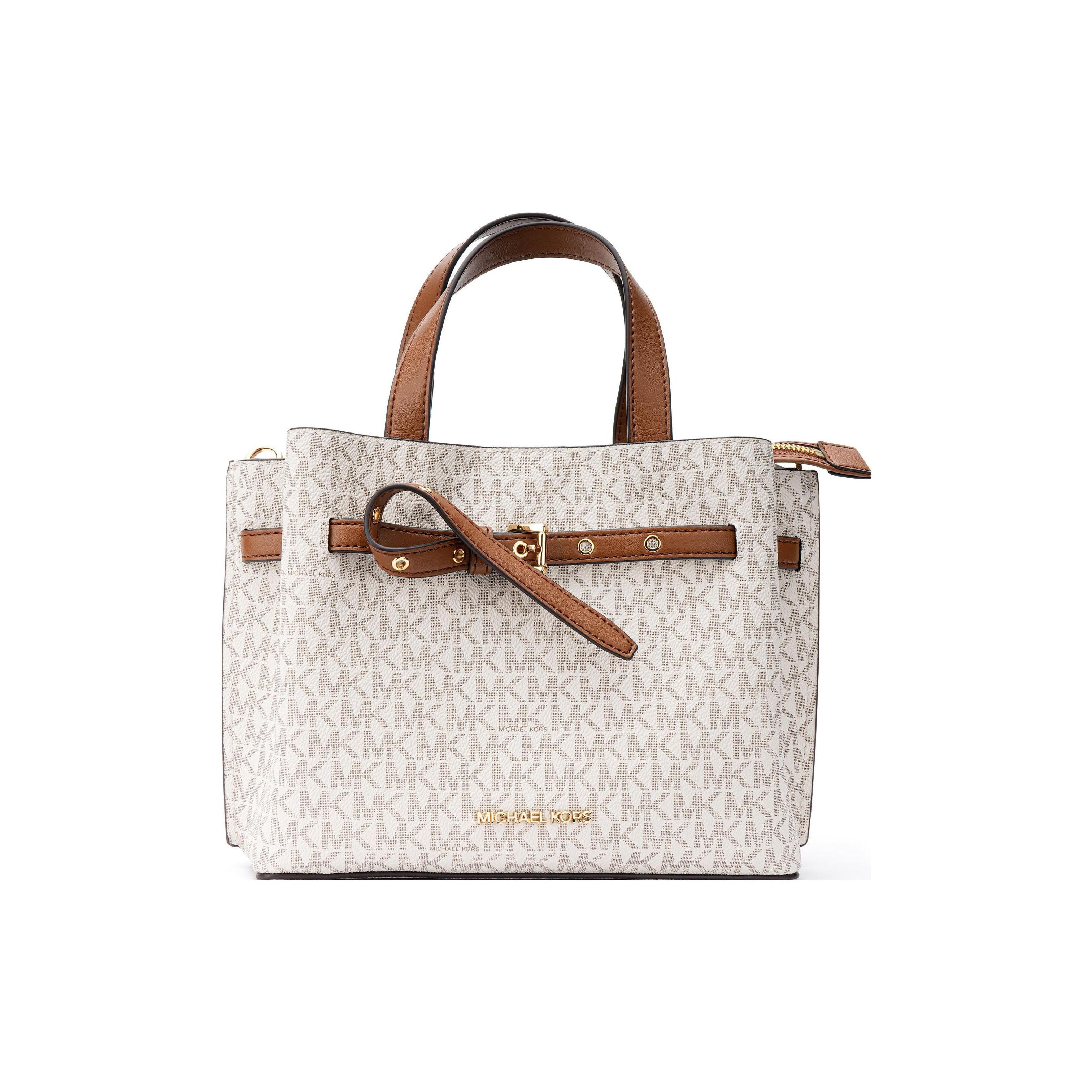 

Michael Kors MK Emilia Logo Coated Canvas Square Tote Shoulder Crossbody Bag Women bags Vanilla-White 35H0GU5S1B-VANILLA Small