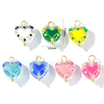 2 Pcs Resin Heart Valentine's Day Charms Enamel Hearts Dot 304 Stainless Steel Pendants Pendants For DIY Necklace 17mm X 12mm