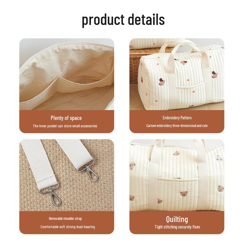 Korean Embroidered Large Capacity Travel Bag - Lightweight Handheld & Crossbody Mommy Bag