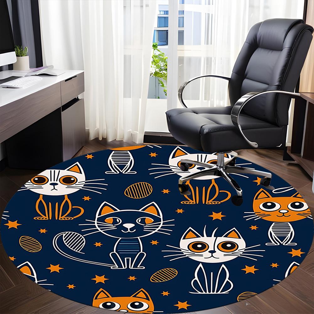 1pc Cat Pattern Carpet for Office Non Slip, Round Carpet, Soft & Comfortable, Carpet for Office, Lightweight Round Floor Mat