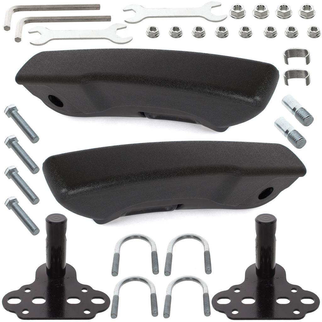 Universal Car Armrest, Screw-Mounted To Driver Seat Backrest, Right + Passenger Left + 2x Mounting Kits, 4 Pcs Set