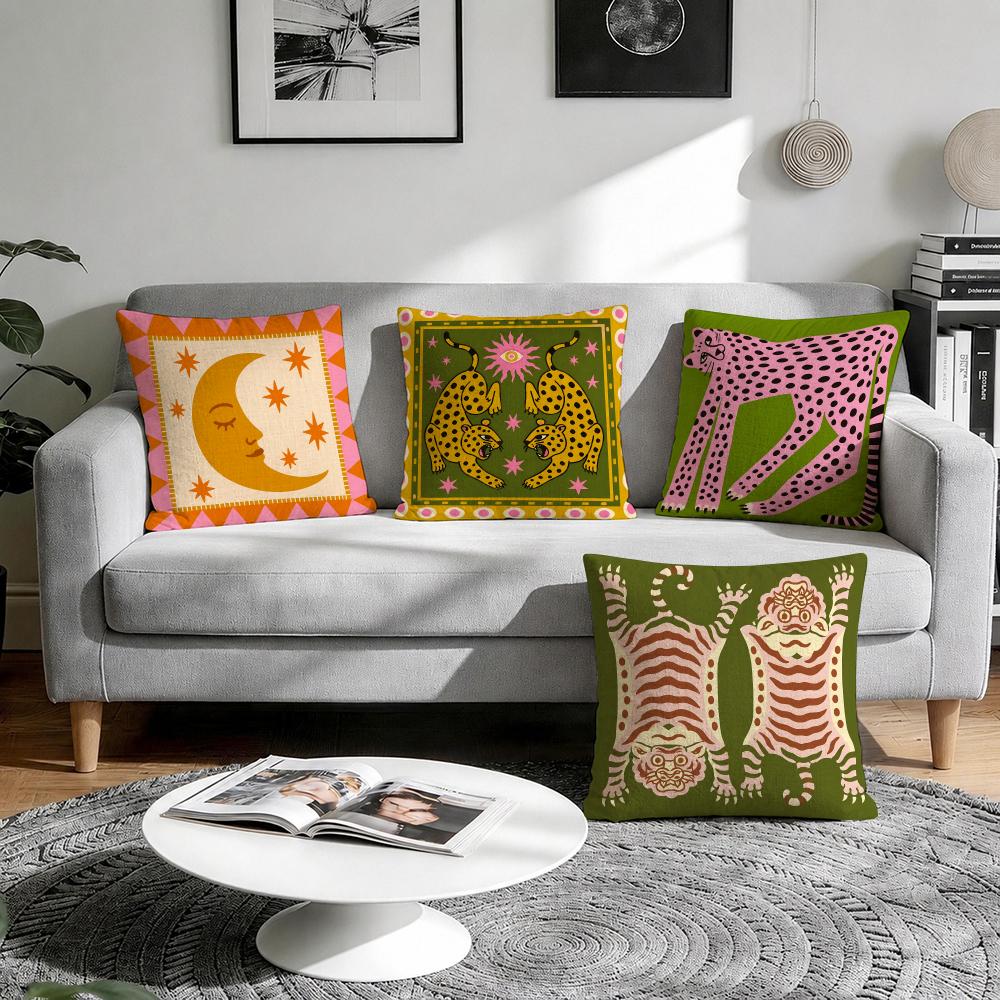 Polyester Retro 70s Animal Cushion Cover Natural Breathable Durable Printed Decor Pillow Case Sofa Bedroom Decor PillowCover