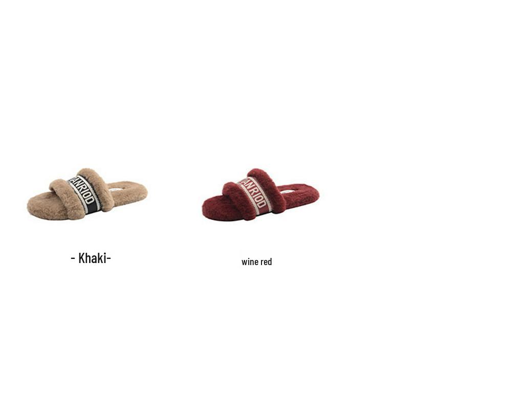 2025 Autumn/Winter Women's Fuzzy Flat Slippers - One-Strap, Letter Design, Versatile Korean Style, Warm Outdoor Footwear (EU)