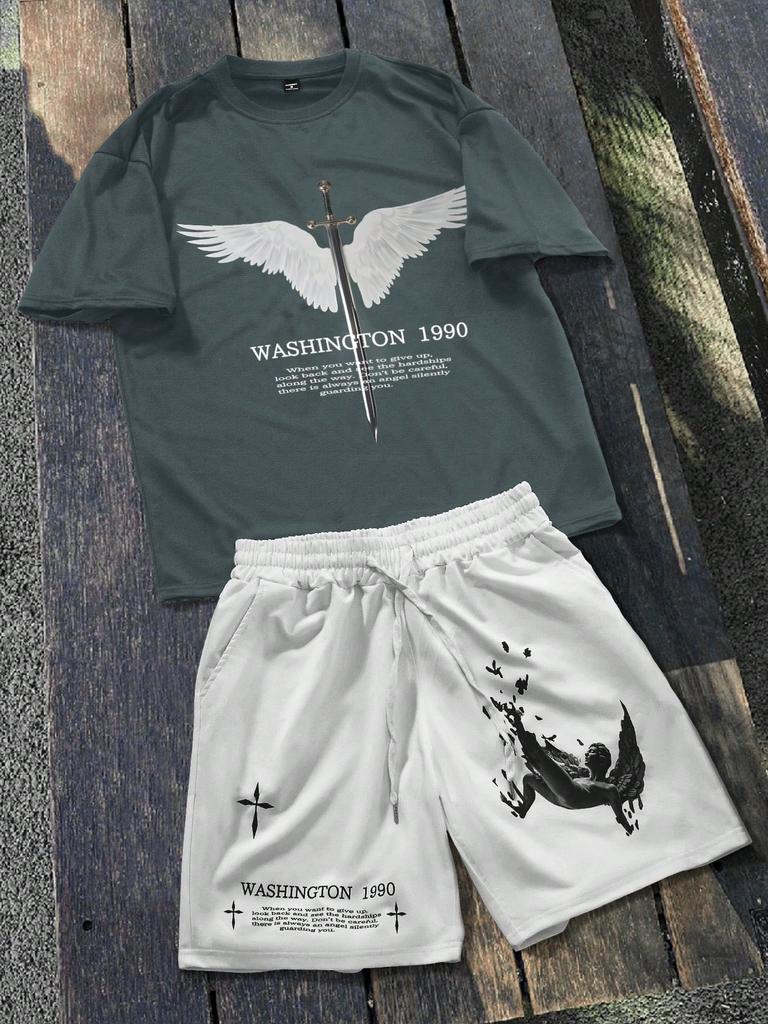 2026 Summer New Unisex Short-Sleeved Shorts Set with 3D Wings Pattern Print for Street Casual Fashion Comfortable and Soft