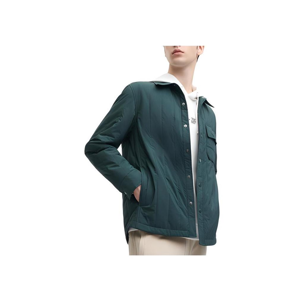 Fila 2023 Winter New Cotton Coat Warm Velvet Shirt Collar Wrinkled Single-Breasted Long Sleeve Solid Color Jacket Men Outerwear F11M348902F-DG