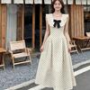 Polka Dot Apricot Waist Temperament Light Luxury High-end Dress Women's Summer New Long Dress French Skirt