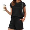 Damen Sommer 2026 Gestreiftes Lässiges Oberteil und Unifarbene Shorts Set - Europäische & Amerikanische Mode