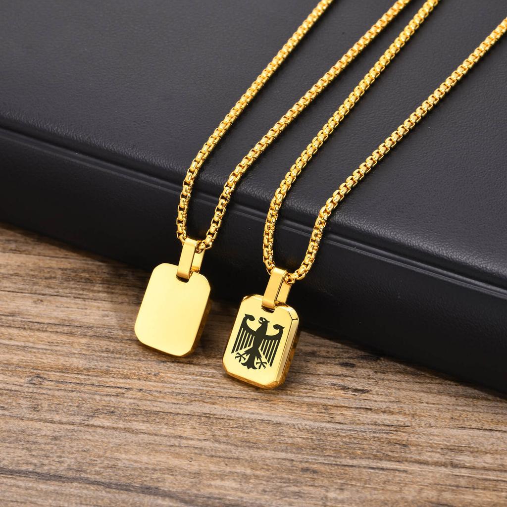German Eagle Square Neckalces for Men, Stainless Steel Big/Small Dog Tag Pendant Necklace,Trendy Germany Jewelry Gift