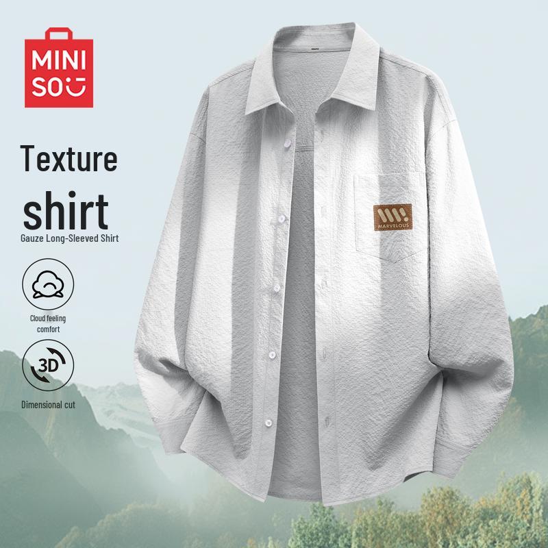 

MINISO Men s 2026 New Style Cuban Collar Long Sleeve Shirt 2XL