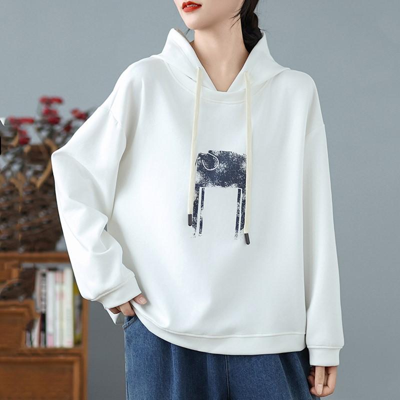 

Хлопковые большие винтажные толстовки с капюшоном повседневные свободные женские весенне-осенние пуловеры толстовки с капюшоном топы XL белый