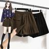 Autumn Winter Women Woolen Blend Shorts Culottes Ladies Black Coffee Elastic Waist Wide Leg Short Pants Plus Size