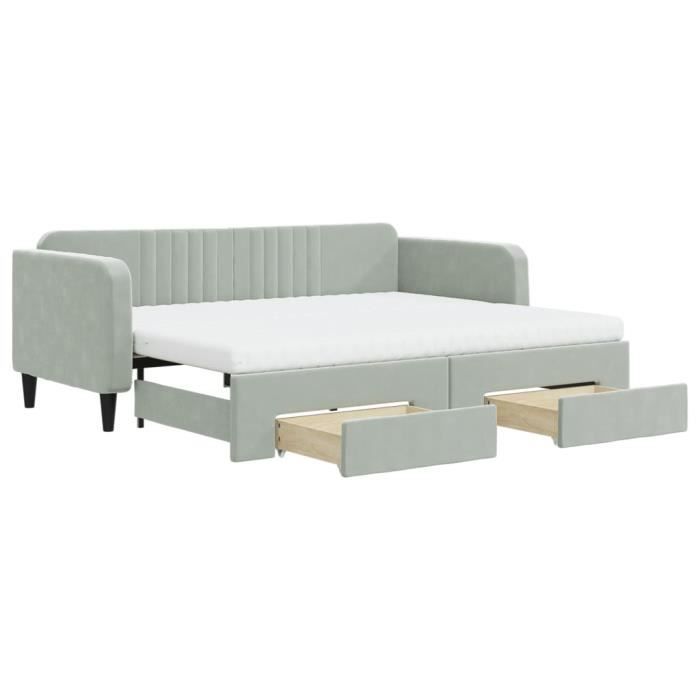 VidaXL Daybed with Trundle and Drawers Light Grey 90x200cm Velvet 3197135