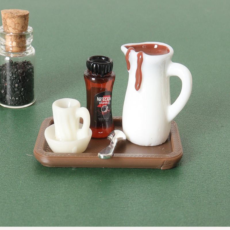 7Pcs Desktop Scene Simulation Micro Model Parts Handmade Miniature Dollhouse Coffee Cup Model Decorative Tray Plate Accessories