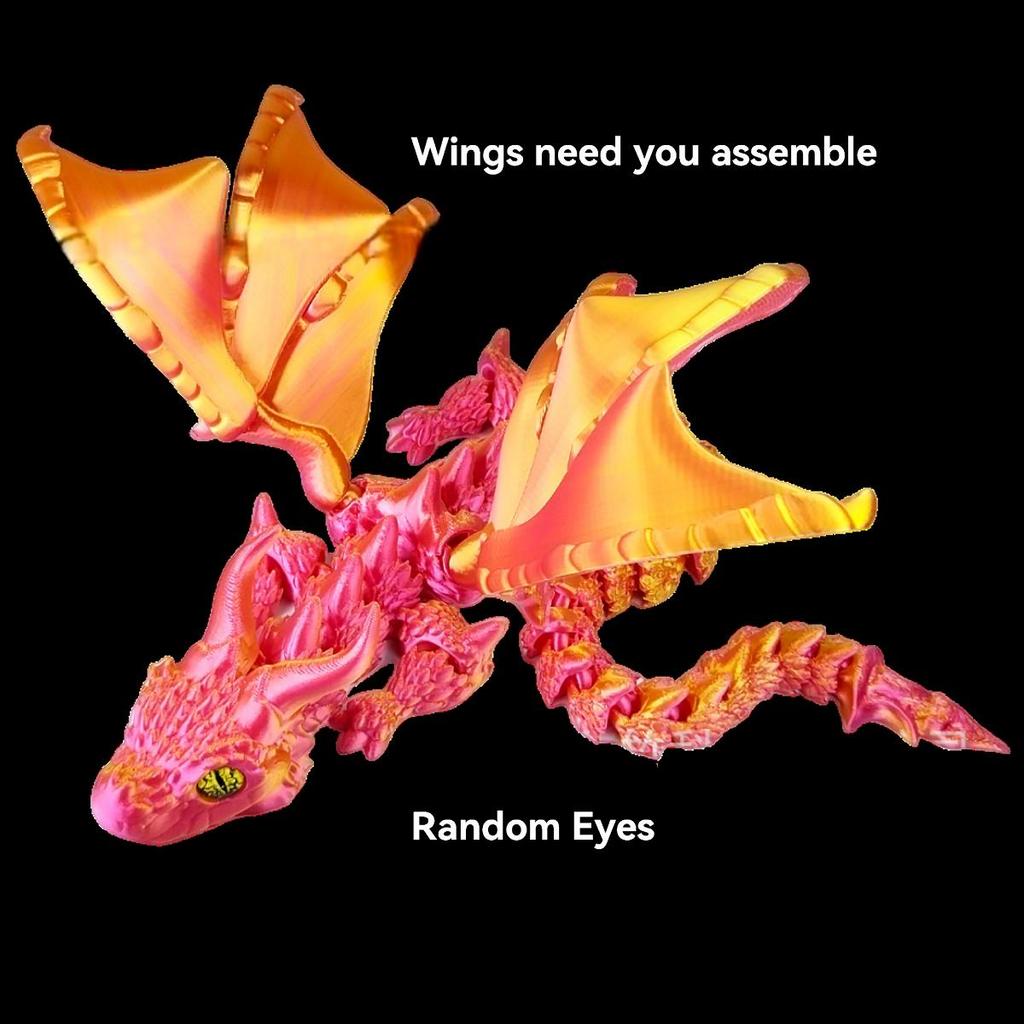 1pc 3D Printed Winged Carriage Dragon Figurine With Random Eyes, Art Deco Resin Dragon Sculpture, Tabletop Animal Theme Decor