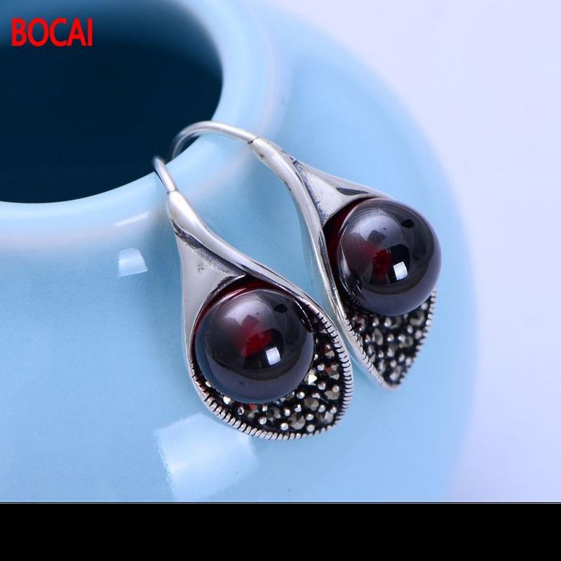 Kugel-Granat-Ohrringe aus 925er Sterlingsilber