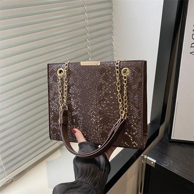 Vielseitige Modekette Schlangenmuster große Kapazität Schulter Umhängetasche lässige Damenhandtasche Tragetasche neu