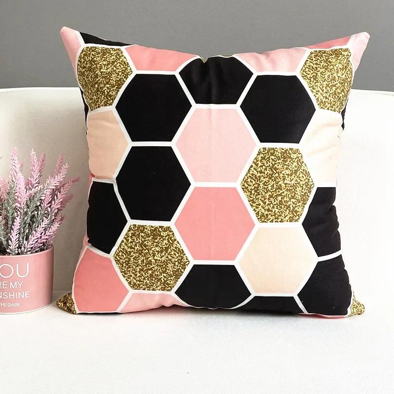 Nordic Pink Girls Geometry Polyester Plush Pillowcase Letters Pink Feather Super Soft Thick Sofa Pillow Cushion Cover Home Decor