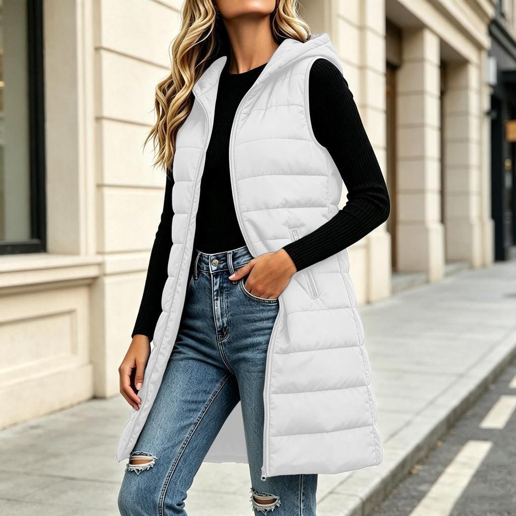 Womens Long Vest Winter Warm Sleeveless Quilted Jackets