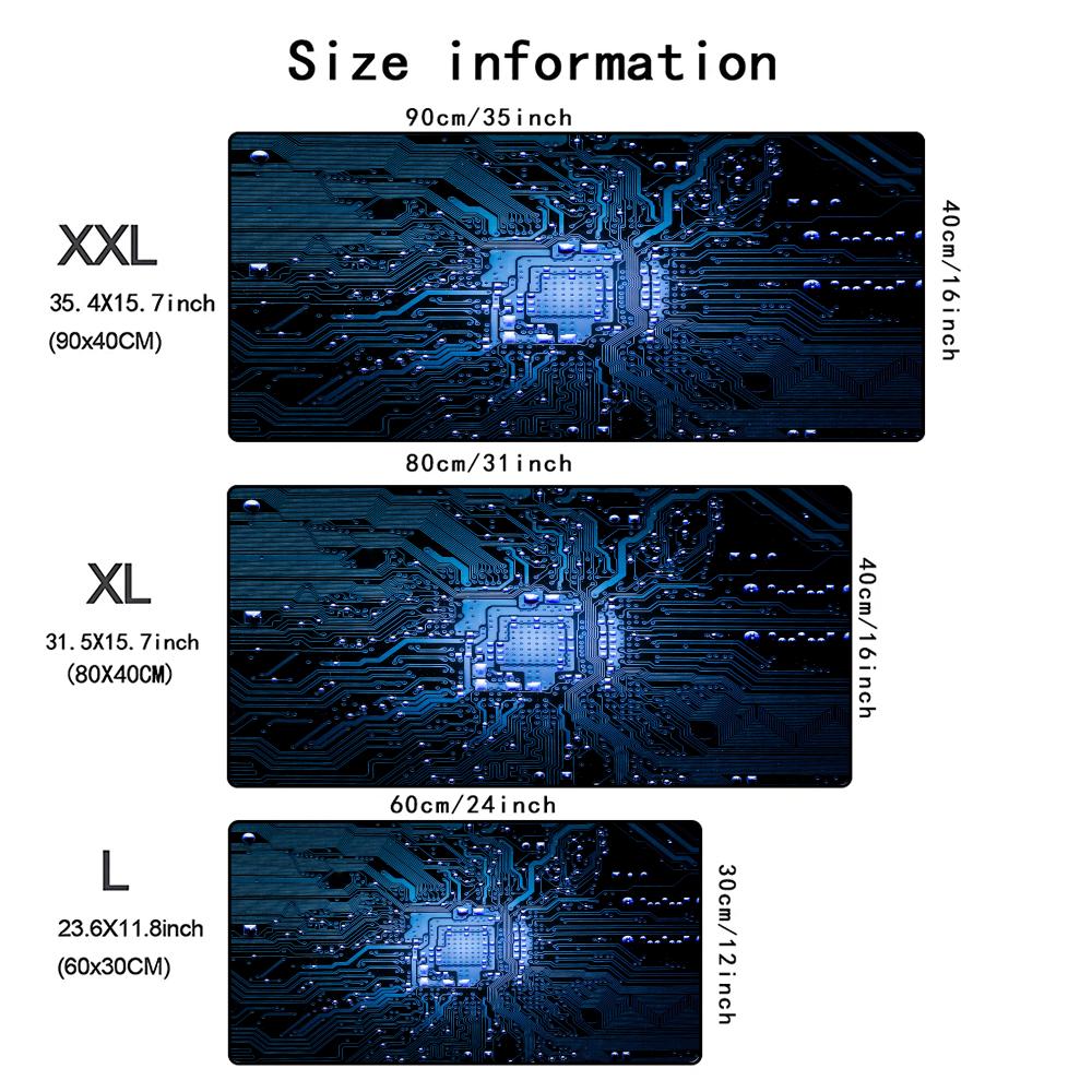 Motherboard Schaltkreis Technik Muster Gaming Mauspads Rutschfest Gummi XXL Groß Schreibtischmatte Tastatur Laptop Büro Computer Zubehör