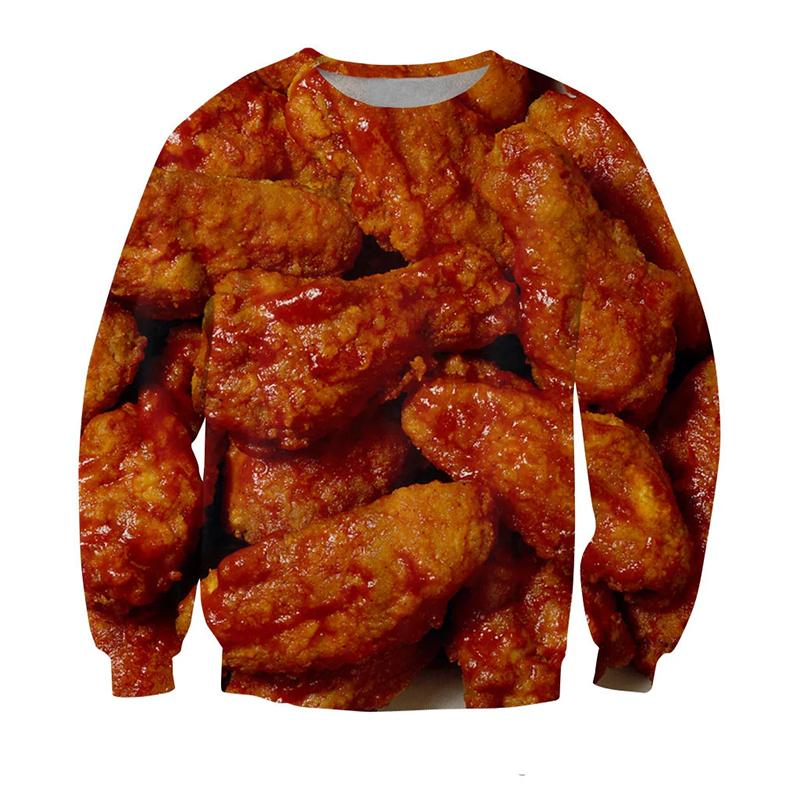 2026 New Fashion Funny Fried Chicken Sweatshirts Street Casual Men Women Hamburger Graphic 3D Printed Hoodies Crew Neck Clothing