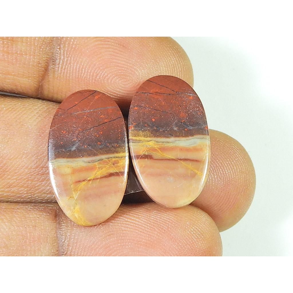 Natural Red Jasper Oval Shape Matched Pair Loose Cabochon Gemstone 12X21X2MM SK-1490