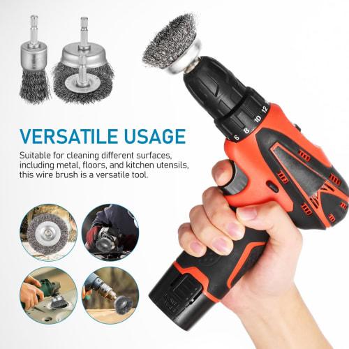 ULTECHNOVO Hexagonal Shaft Wire Brush Set, 6-Piece Set, Stainless Steel Abrasive Brushes, 3 Types: Disc, Umbrella, and Pen Shape, Rust Removal, Electr