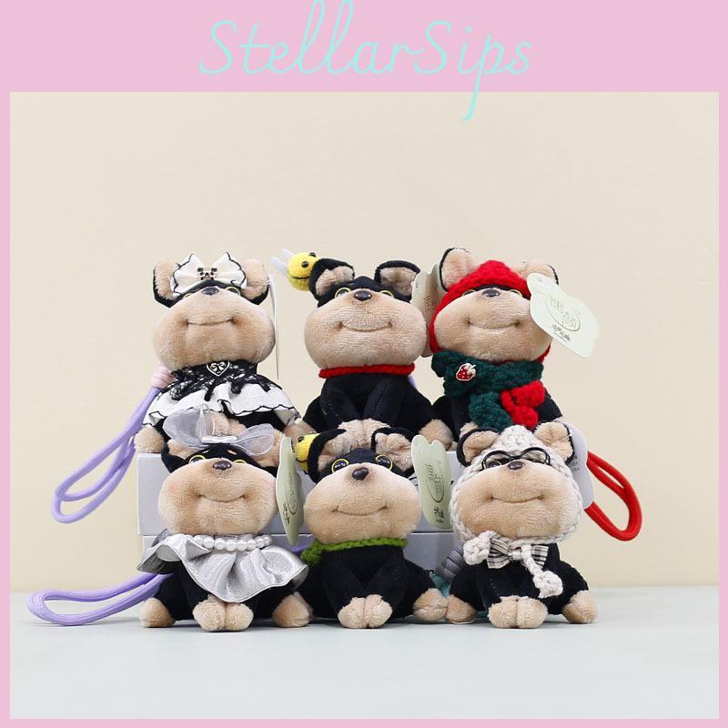 Charming Short Plush Dog Keychain With Colorful Hat And Bow For Fun Decoration