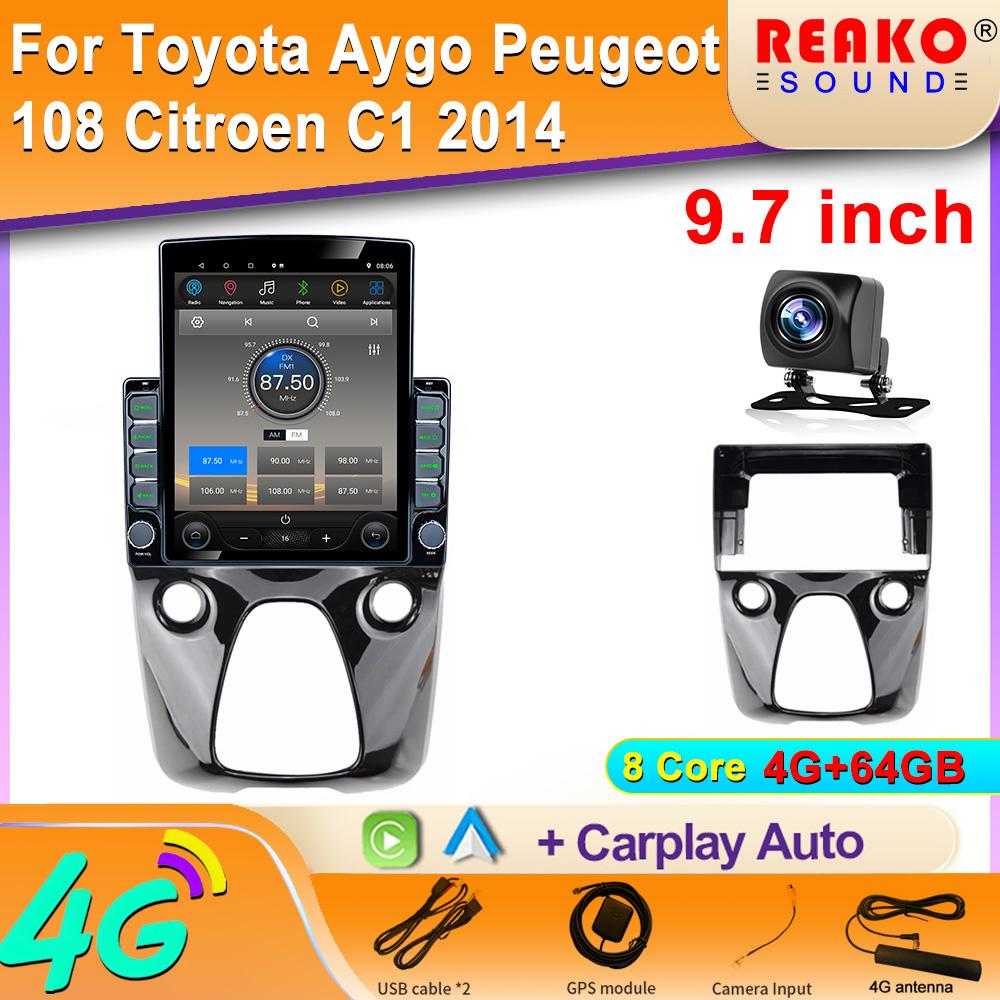 9.7" Vertical Style Tesla Screen Android 12.0 Car Radio For Toyota Aygo Peugeot 108 Citroen C1 2014 GPS Navigation player
