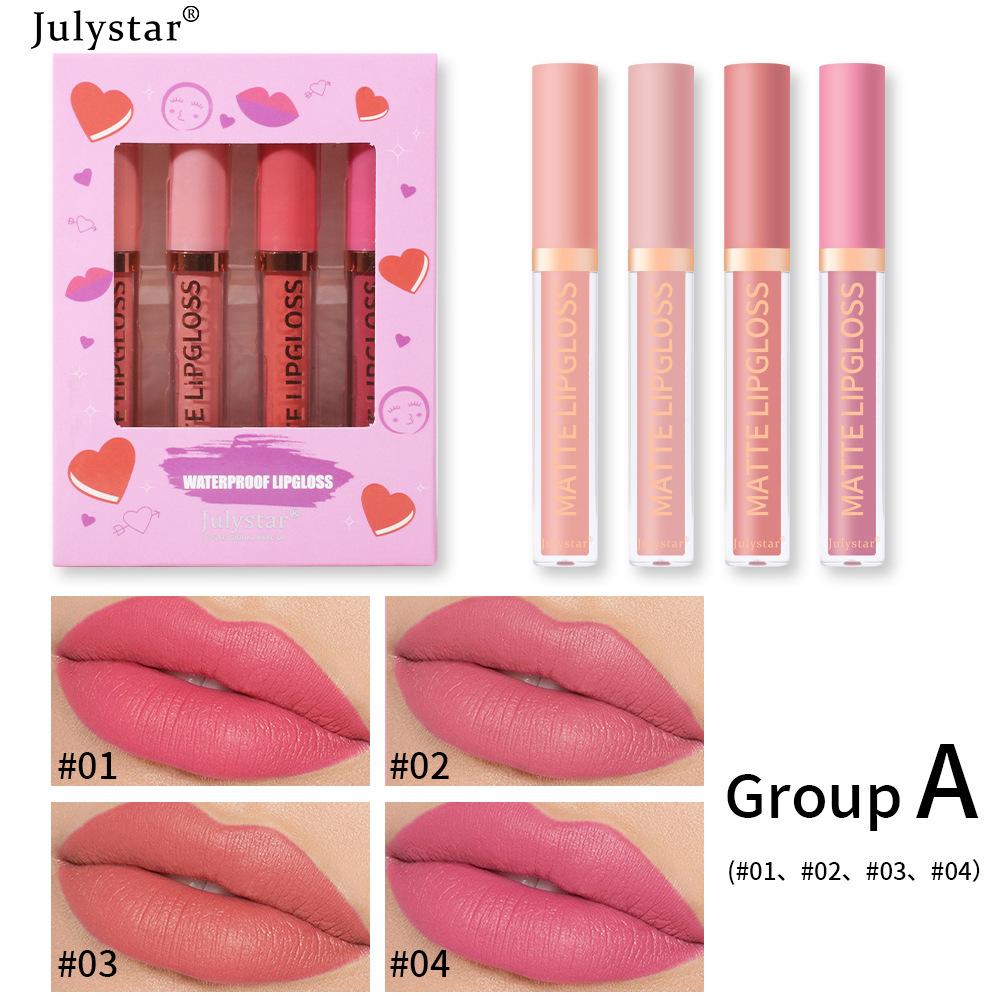 

4pcsNatural and long-lasting non-fading non-stick cup 4-pack lip glaze kit matte lipstick set 2.5ml*4