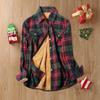 Fashion Plaid Print Fleece Shirt For Ladies Button Winter Lapel Jacket Pocket Ladies Coat