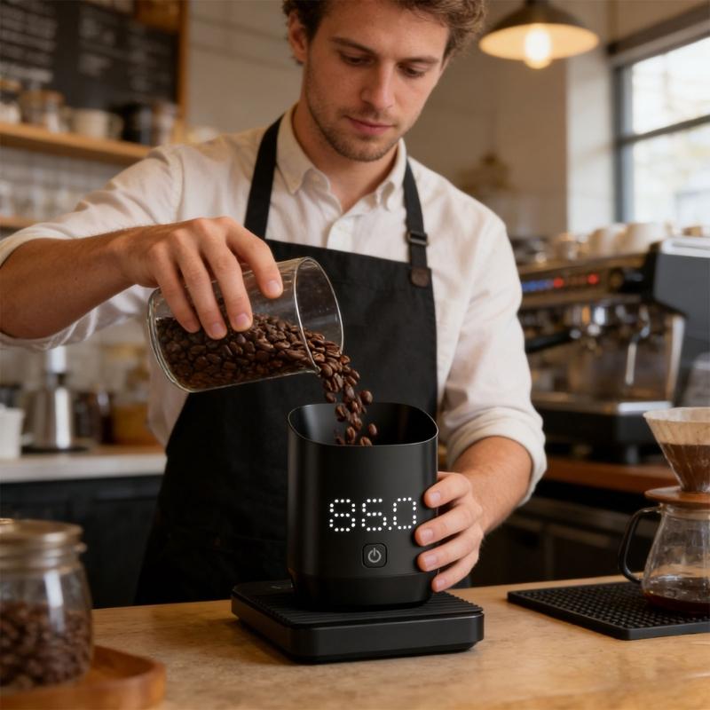 Two Function Rechargeable Coffee Measuring Tool With Included Dosing owner And Exact 0.1g Reading For Perfect Coffee Brewing