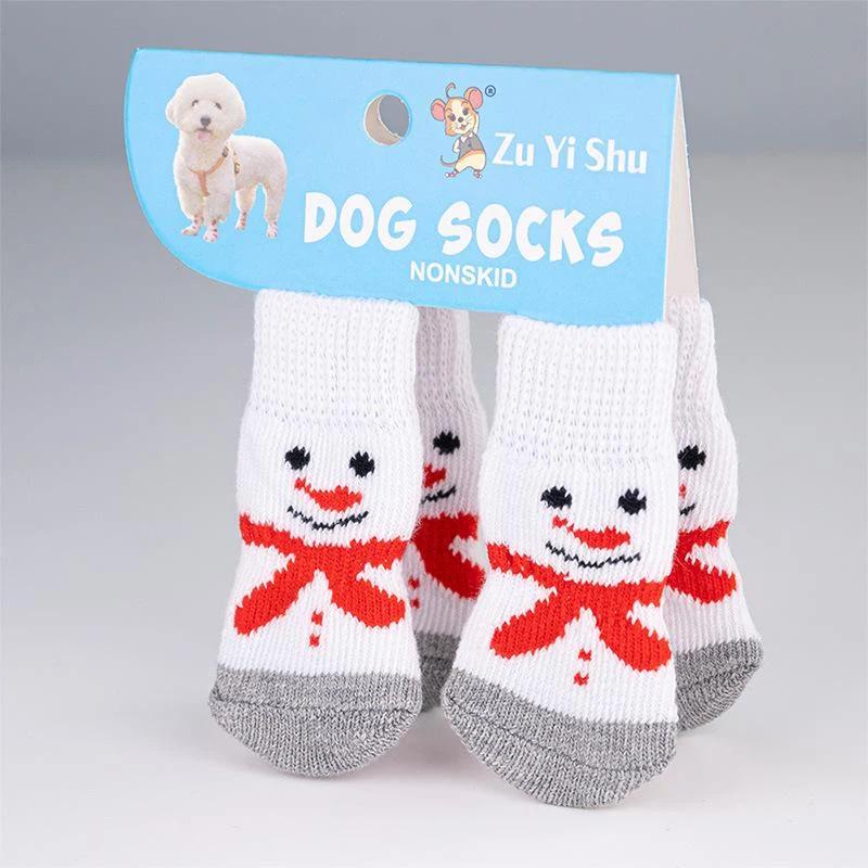 New 4Pcs/set Christmas Deer Snowman Pet Knitted Socks Winter Warm Indoor Wear Slip On Paw Protector Small Dogs Cat Socks Shoes