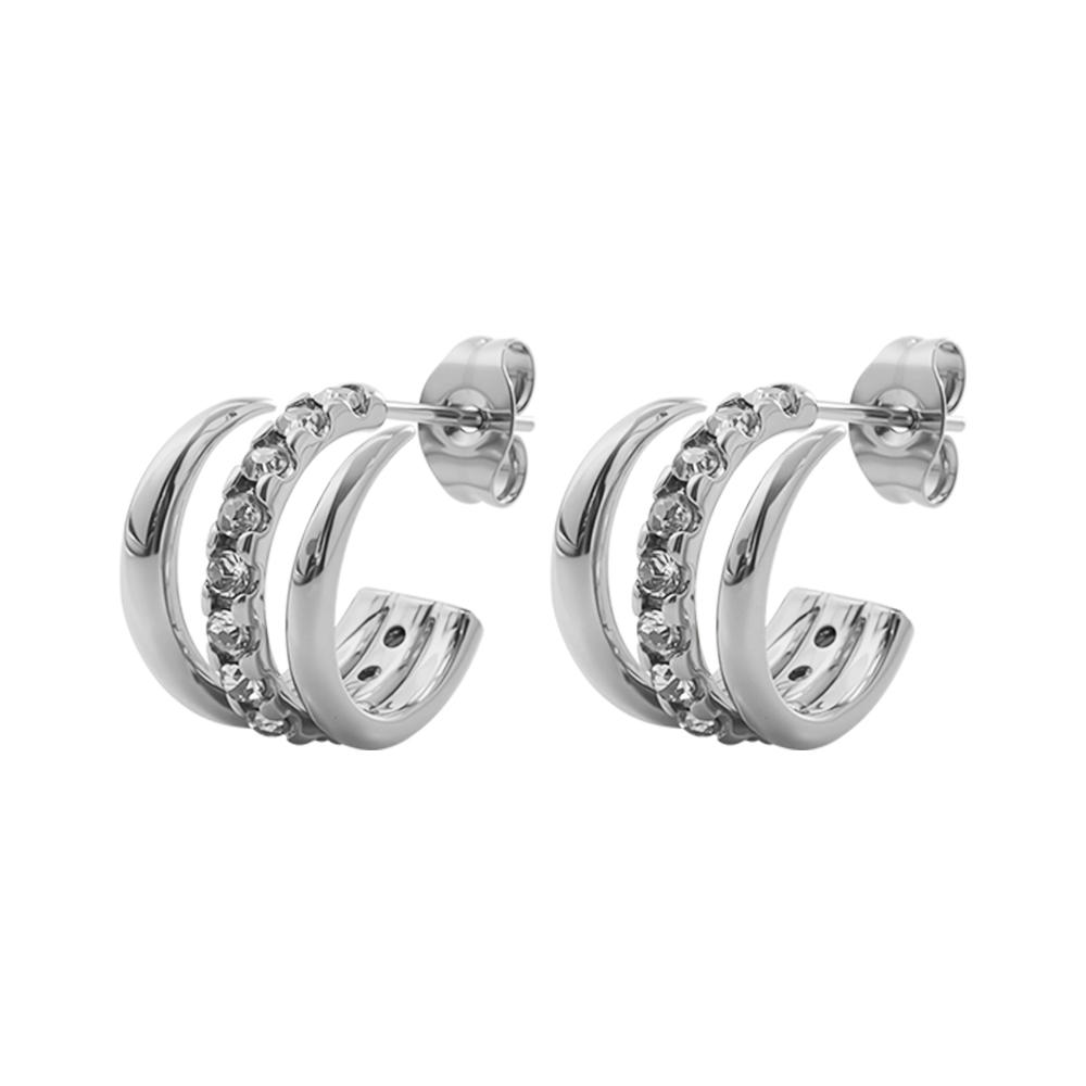 

JINHUI Three-Layer Earrings Stainless Steel Earrings Jewelry Inlaid Zircon Row Earrings Wedding Jewelry Gifts Party For Wowen срібний